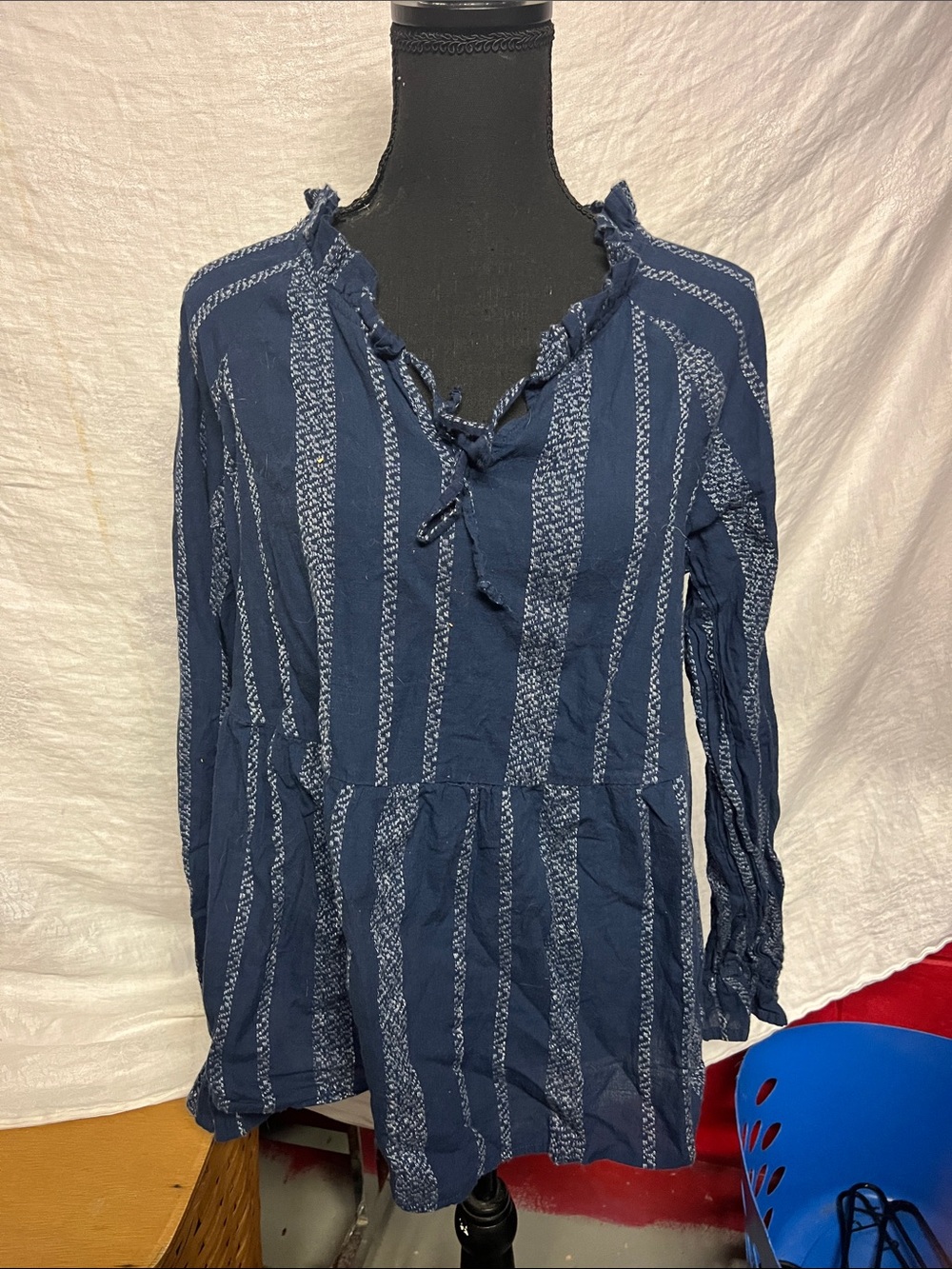 Wonderly Navy Striped Tie-Neck Tunic